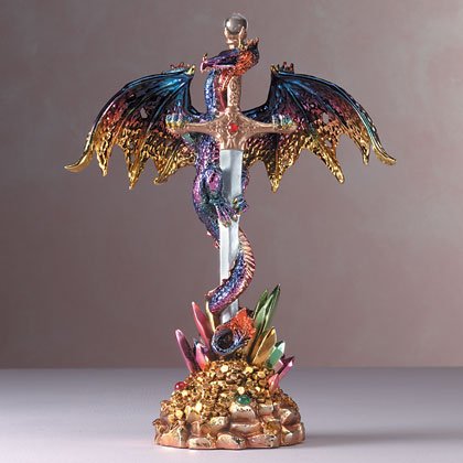 Multicolored Metallic Dragon with Sword