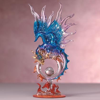 Blue Glass Dragon On Flaming Hoop