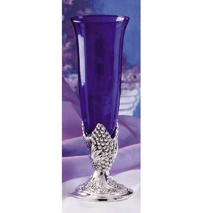 Blue Glass Vase On Silver-Plated Base