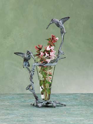 Brass Hummingbird Glass Vase