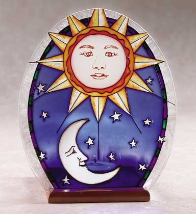 Glass Celestial Plaque Candle Holder
