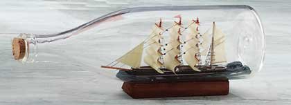 Tall Ship In Bottle With American Flag