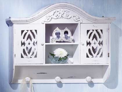 Distressed White Wood Wall Cabinet