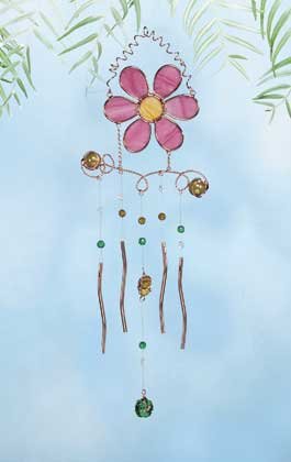 Daisy and Hummingbird Stained Glass Wind Chime