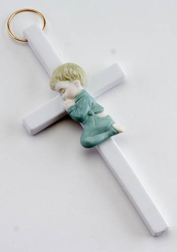Boy Porcelain Cross Wall Plaque