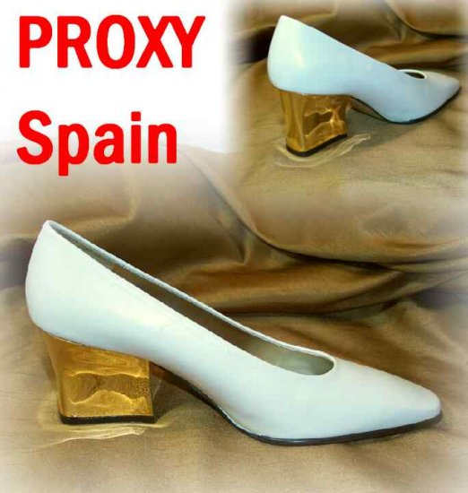 Artsy Cream Pumps wMetallic Gold Heel - Proxy Spain - Retail $99 - YOUR PRICE $15.99 - sz 8.5