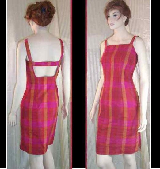 Shantung Silk Backless Dress by Victoria Pappas - Hot Plaid - retail $205 - YOUR PRICE $29.99 - sz 6