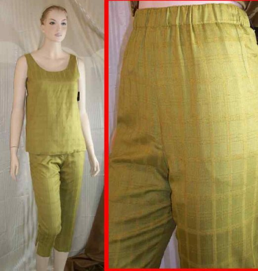 Texture Silk Tunic wPants by Ann May - Olive - Retail $278 - YOUR PRICE $29.99 - sz S