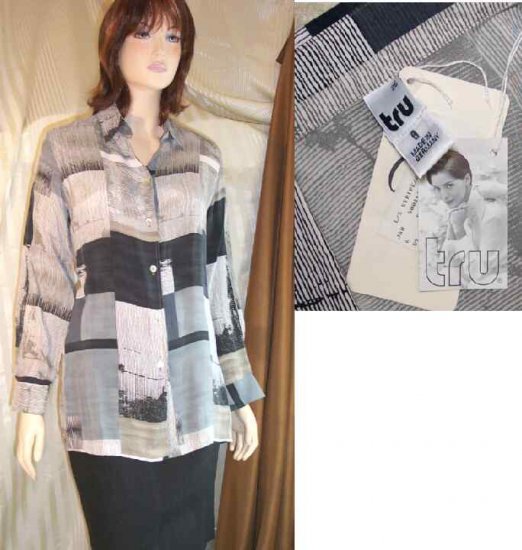 Hi-Styled Silk Tunic Blouse in Grays by Tru of Germany - Retail $148 - YOUR PRICE $24.99 - 8