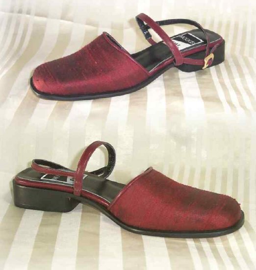 Mod Deep Red Silk Slingback Pumps by Paul Mayer - Retail $119 - YOUR PRICE $24.99 - 7AA