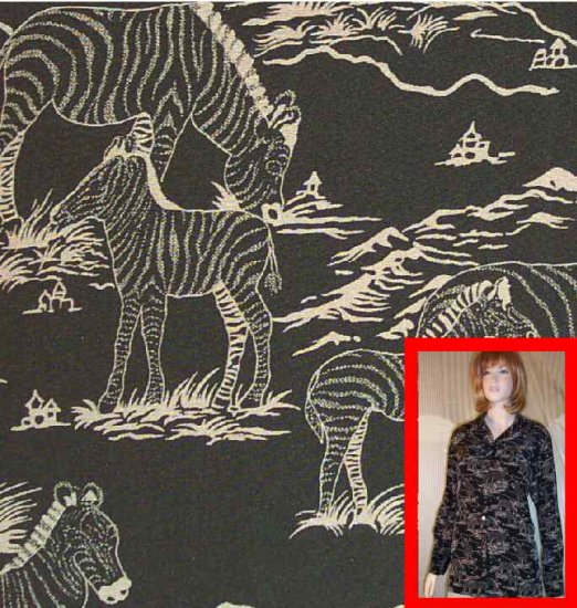 Silk Blouse Shirt wZebras by Ann May - Black-Tan - Retail $165 - YOUR PRICE $22.99 - sz M