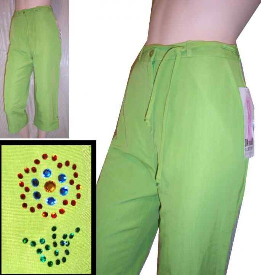 David Albow Lime Capris pants wRhinstone accent - $16.99 - Retail $130 - sz 6