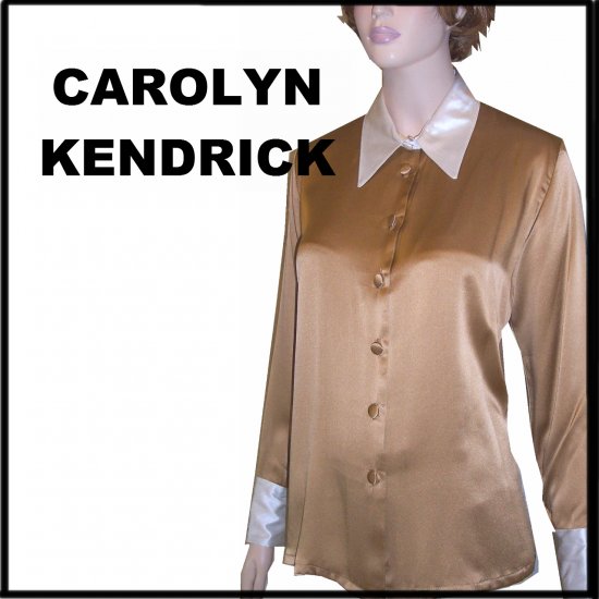 Caroline Kendrick Old Gold Silk Blouse wCream French Cuffs - $29.99 - retail $145 - sz 8