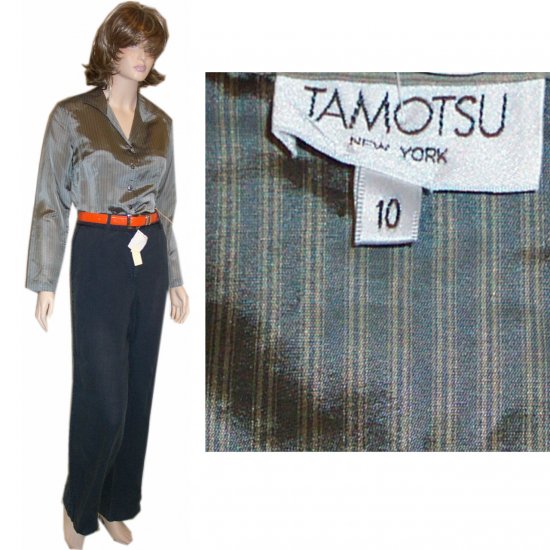 Tamotsu * Silky Gray on Gray Executive Blouse * sz 10 * $11.99 - Retail $187