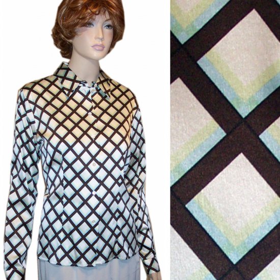 Ishyu * Stretch Silk Executive Blouse * Diamond Pattern * $24.99 * Retail $120 * sz 10