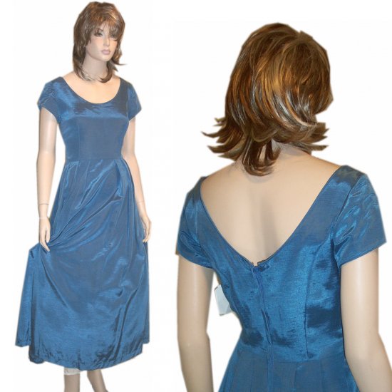 Vintage Custom Rib Taffeta Crinoline Gown UNWORN * Blue * Small