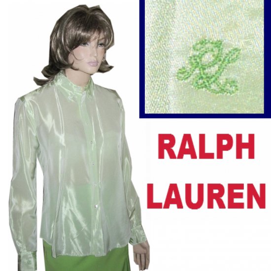 RALPH LAUREN Signature Shirt Blouse in Lime * sz 6 * YOUR PRICE $29.99 * Retail $245