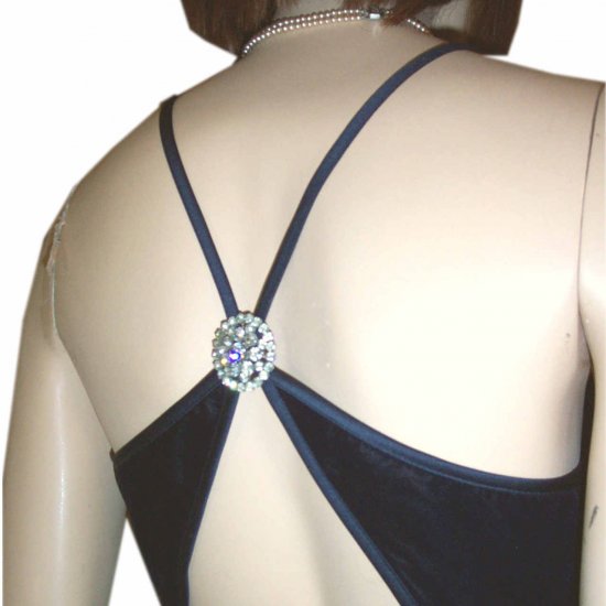 sz S - 80s Navy Satin-Velvet Halter Cocktail Dress - UNWORN Rhinestones