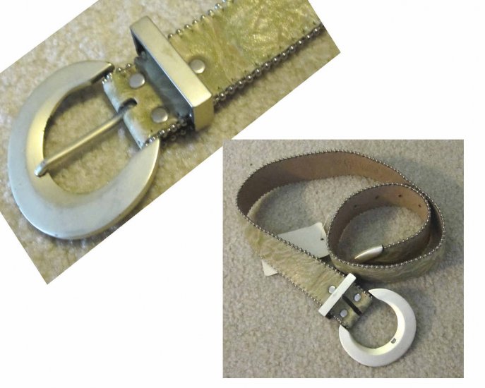 Leather Designer Belt - Sz M by Simon - Gold w/Cream - YOUR PRICE $24 - Retail $77.75