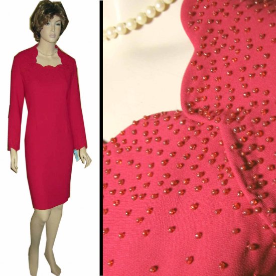 sz 12 ANNE CRIMMINS Red Beaded Dress $45.99 - Retail $320