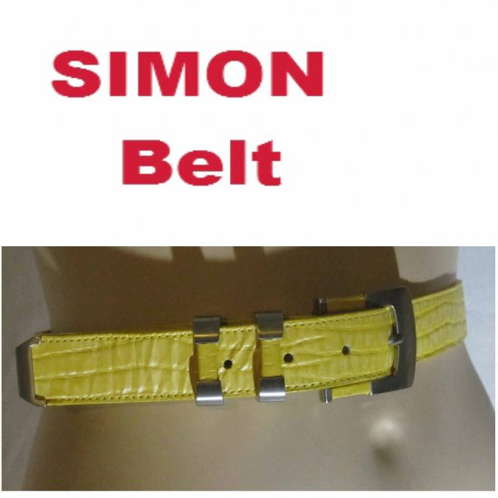sz S - Lady's Pebbled Leather Belt in Yellow by Simon - Brushed Chrome Buckle