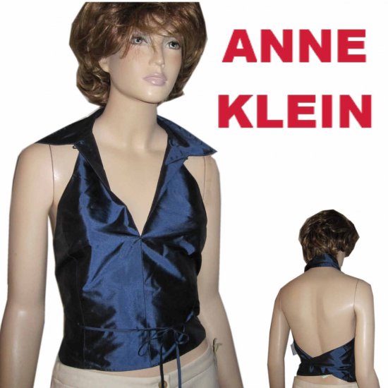 sz M ANNE KELIN Unique Wrap Body Silk Halter Vest - Sapphire $29.99 MSRP $153