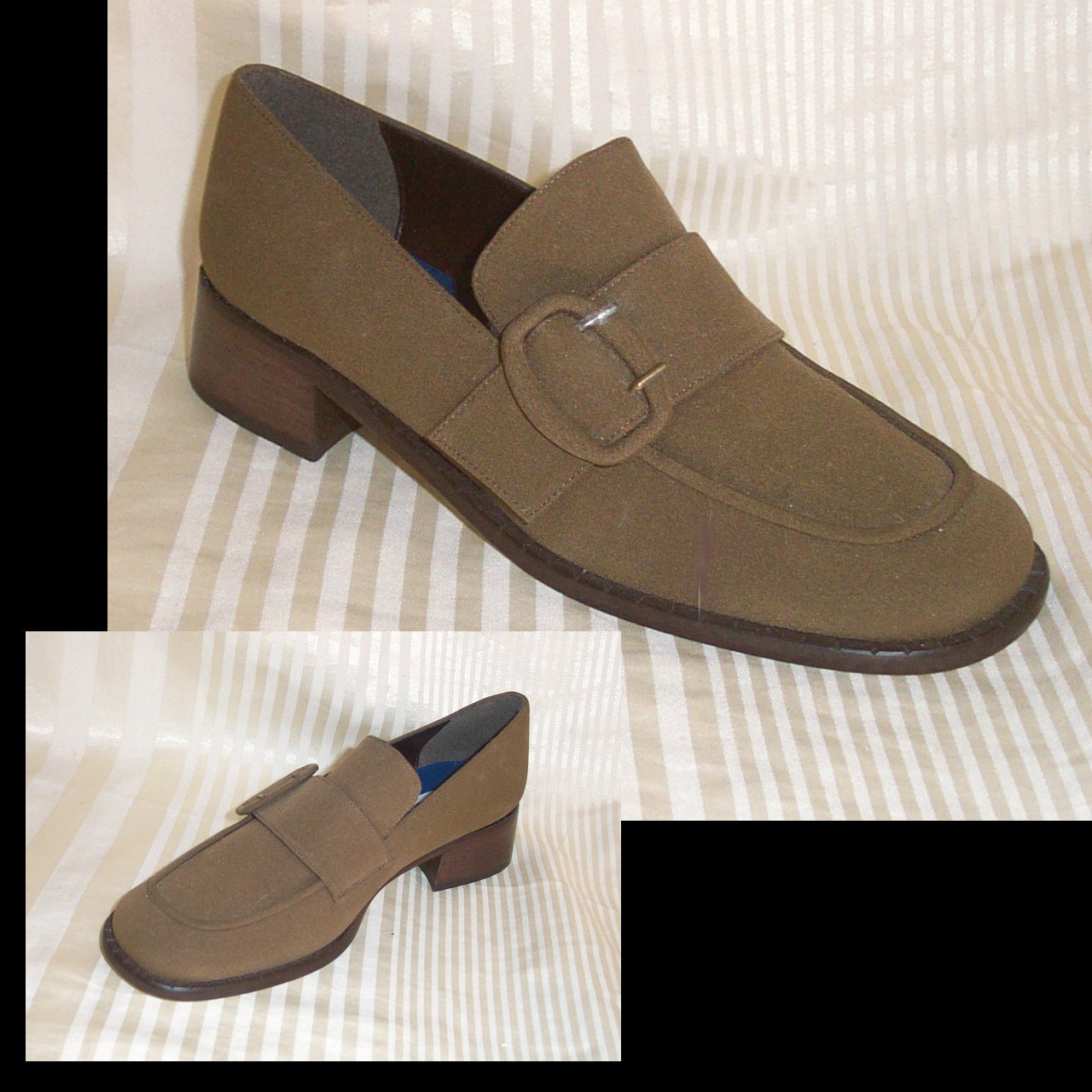 Brown Buckle Microfiber Loafers by A. Marinelli - size 7.5M