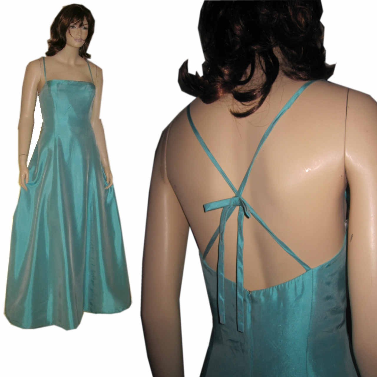 sz 10 SOUTHERN BELLE Satin Gown - Low Back by Chetta B - Aqua