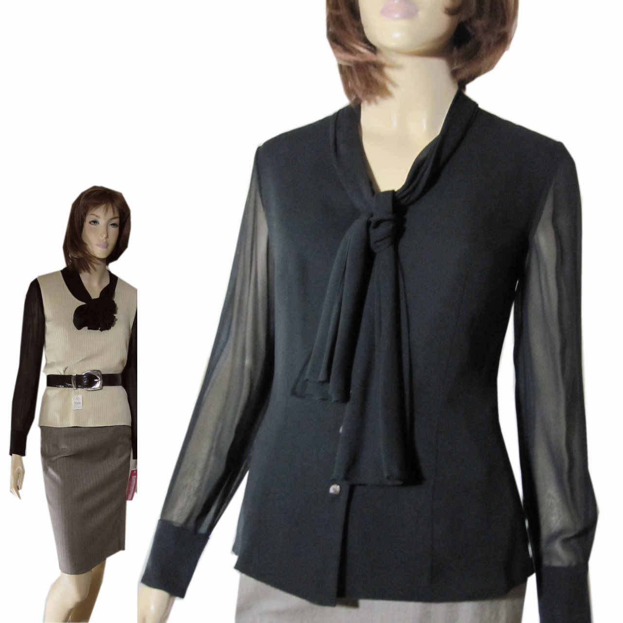 sz 4 ASCOT Blouse in Black Silk by Sphirea $26.99