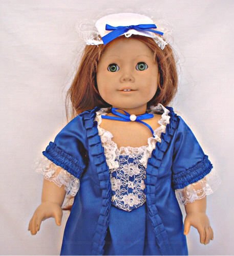 Blue Colonial Gown for 18 inch Doll Dress