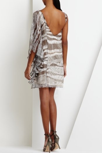 $348 BCBG OneShoulder Cocoa Chiffon Rhinestone Dress 10
