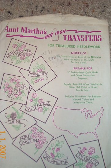 Aunt Martha United States State Flower Quilt Transfer
