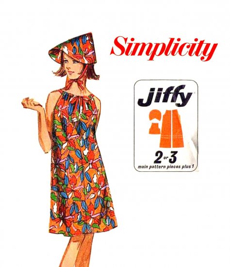 Sassy Mod 60's Jiffy Drawstring Beach Dress and Scoop Hat Simplicity 7138 Vintage Pattern Size Med