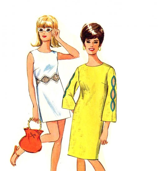 Sassy Mod 60s Mini Dress with Peekaboo Sleeves Vintage Simplicity 6503 Bust 38