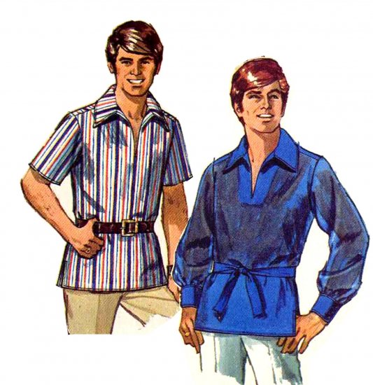 Mod Men 70s Pointed Collar Pullover Shirt Simplicity 8711 Vintage Pattern Size Large