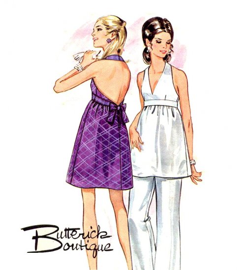 Sassy Mod 60s Backless Halter Dress and Pants Butterick 5512 Vintage Pattern Bust 36