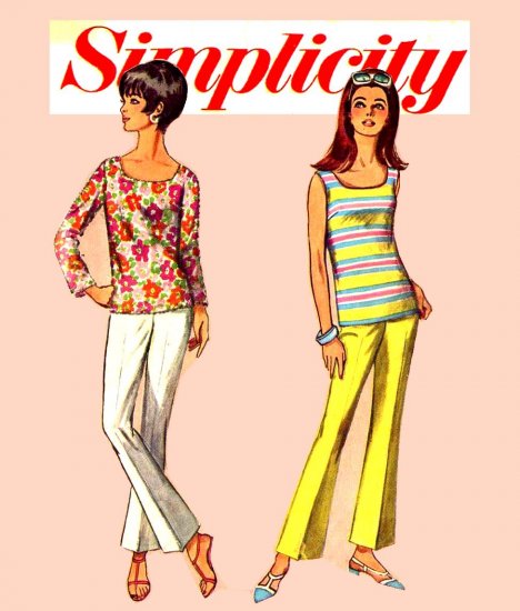Sassy Mod 60s Jiffy Bell Bottoms and Top Simplicity 6502 Vintage Pattern Bust 32