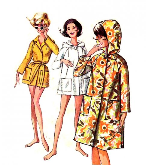 Sassy Mod 60s Hooded Beach Coat Ragan Sleeves Vintage Pattern Simplicity 5965 Sz Medium