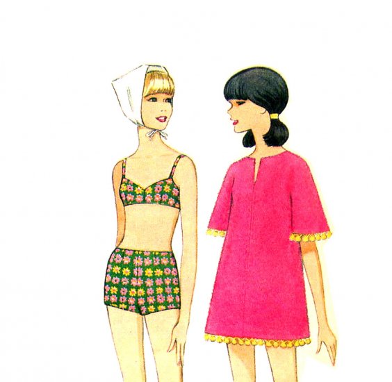 Sassy Mod 60s Gidget Bathing Suit and Beach Cover Up McCalls 8811 Vintage Pattern Bust 32