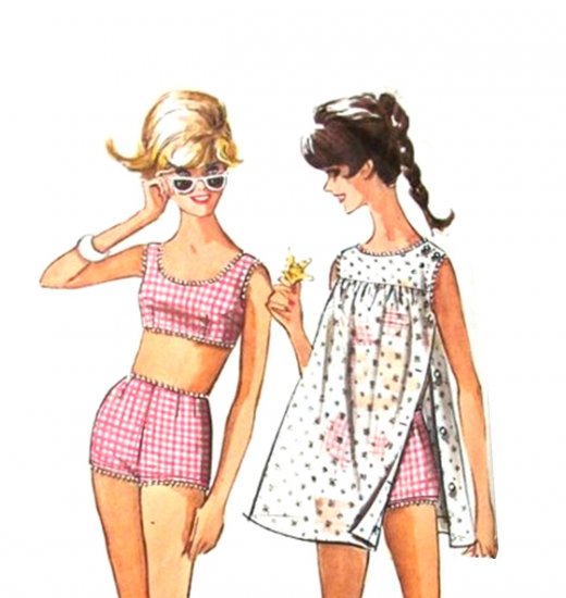 Sassy Mod 60s Gidget Bathing Suit and Beach Dress Simplicity 6018 Vintage Pattern Junior Bust 31.5
