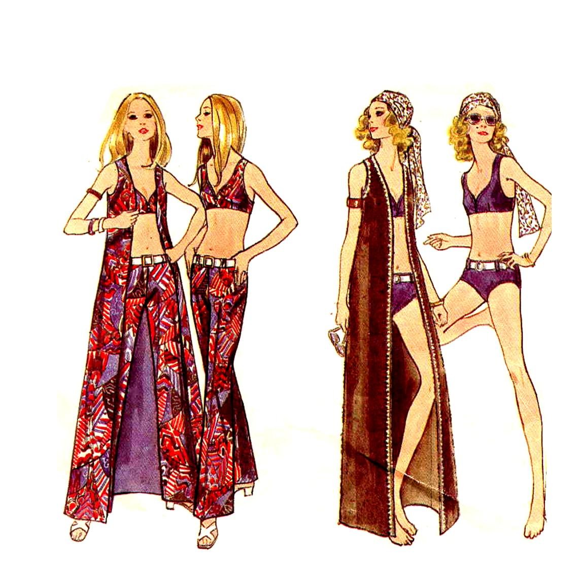 So Mod 60s Bikini and Maxi Vest Cover Up Butterick 5789 Vintage Pattern Bust 38