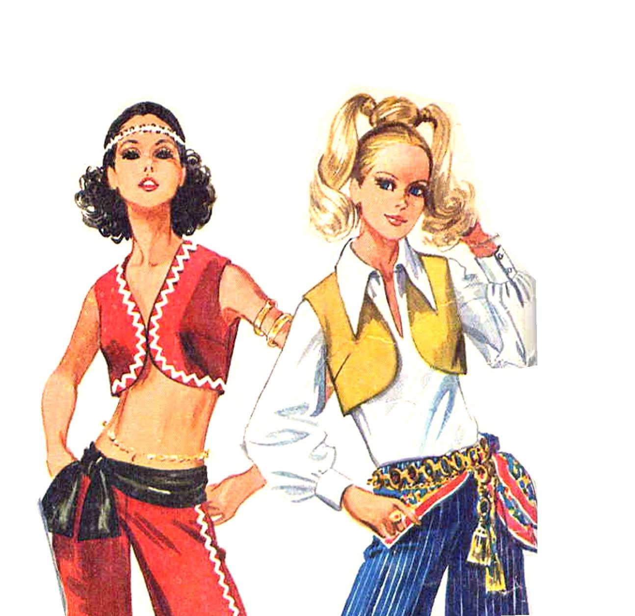 Sassy Mod 60s Bolero, Hip Huggers and Sharp Collar Blouse Vintage Simplicity 8210 Bust 34 Pattern