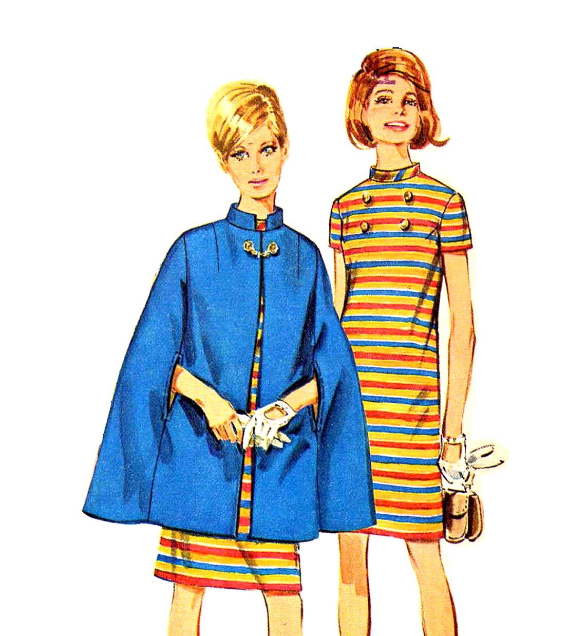 Sassy Mod 60s Nehru Collar Cape and Dress Vintage Simplicity 7391 Pattern Bust 31