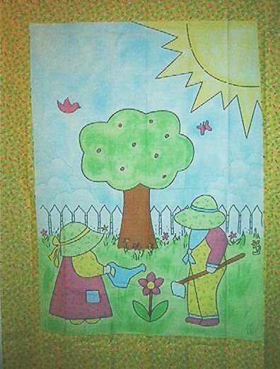 Cheater Sunbonnet Sue Sam Quilt Top Fabric Yellow