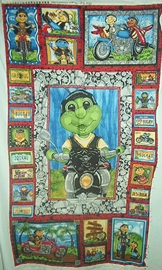 Cheater Biker Bugs Kids Quilt Top Fabric