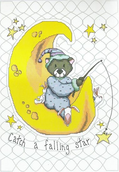 Falling Star Bear Moon Crib Quilt Top