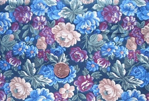 Blue Flowers on Black Quilt Fabric