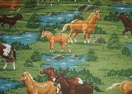 Horses in Pasture Quilt Fabric