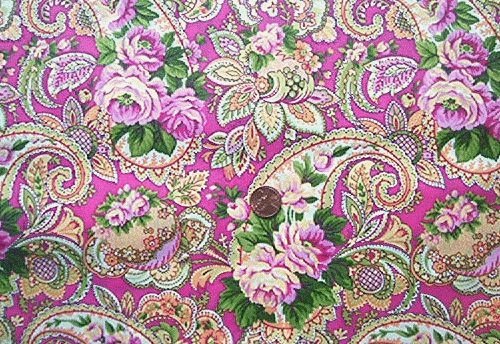 Retro Fushia Paisley Quilt Fabric