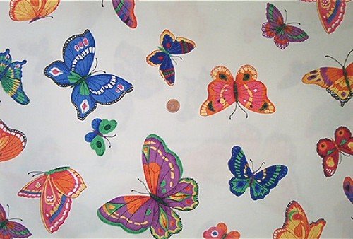 Scattered Large Butterflies on White Quilt Fabric OOP